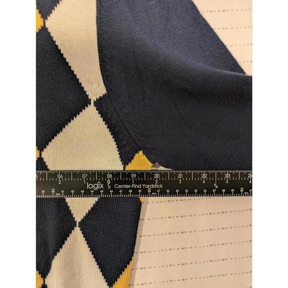 Brooks Brothers Country Club Men's Argyle V-Neck Sweater - Yellow & Navy - Picture 7 of 9